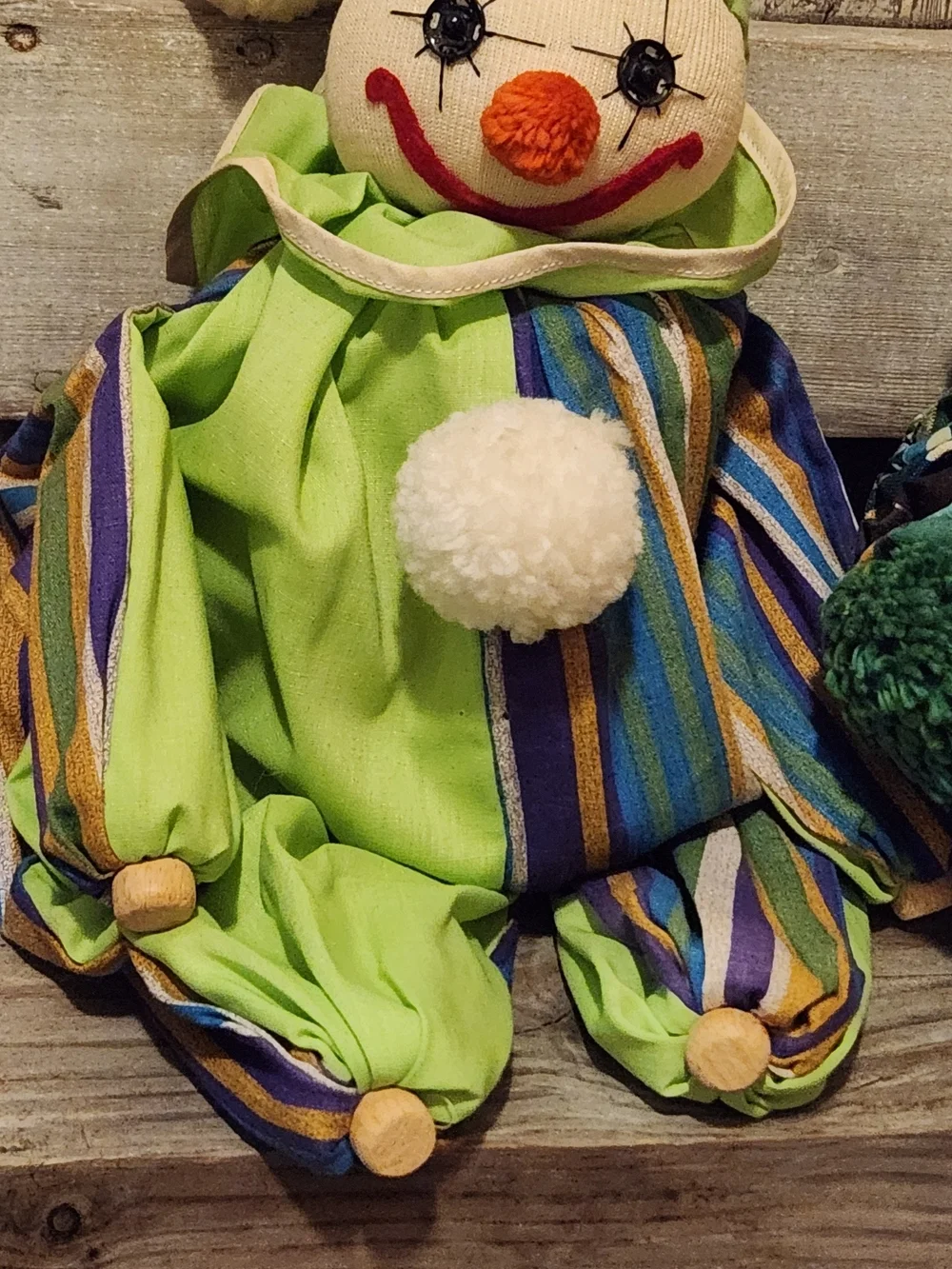 Antique Green and Multicolor Fabric Clown Pair - Decorative Home Accent